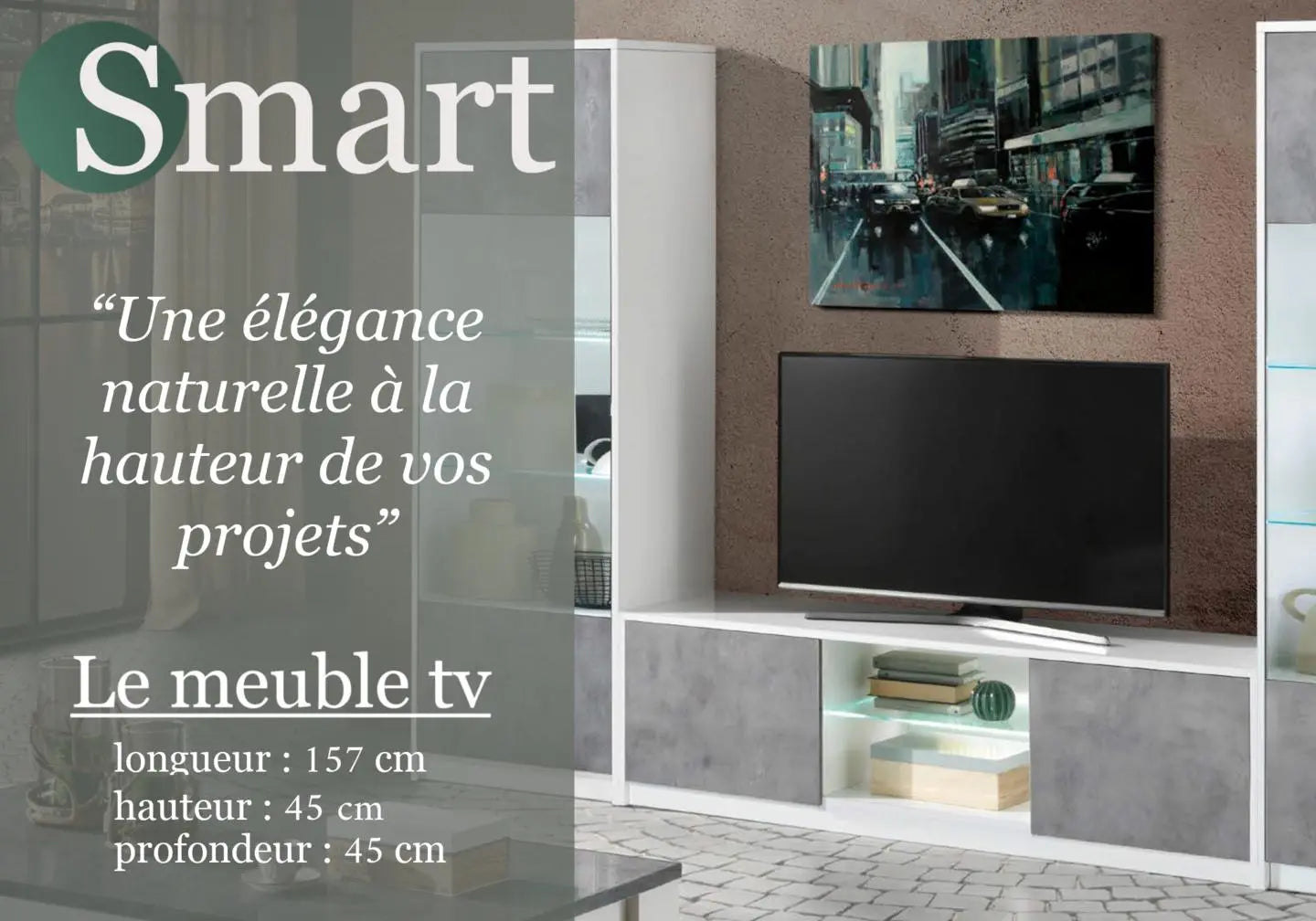 Mur tv laqué blanc gris led SMART Italian Mobili