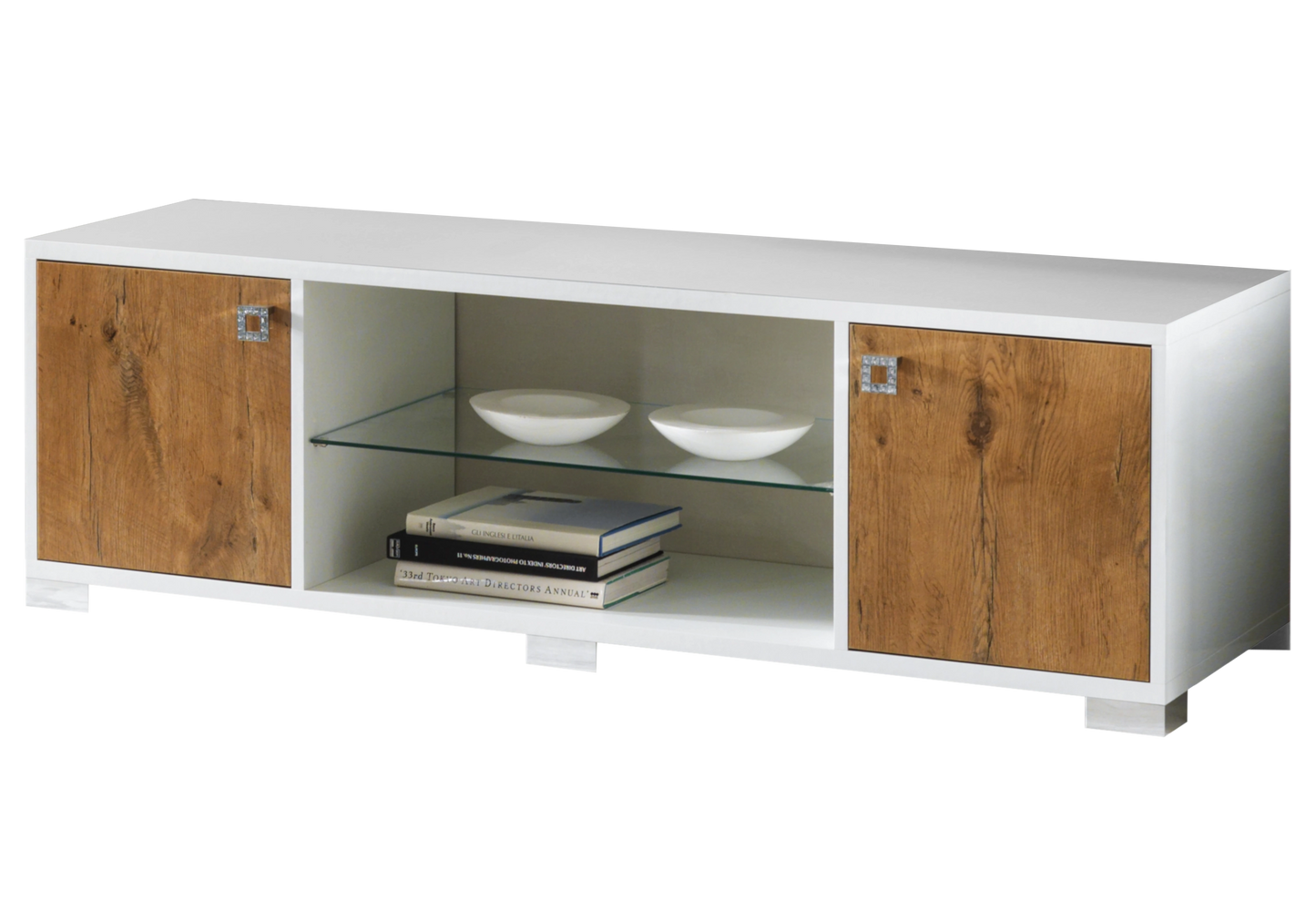 Ensemble mur TV laqué blanc & bois naturel – SARAH