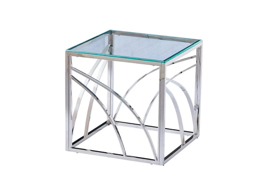 Petite table argentée en verre LEXIE New Design