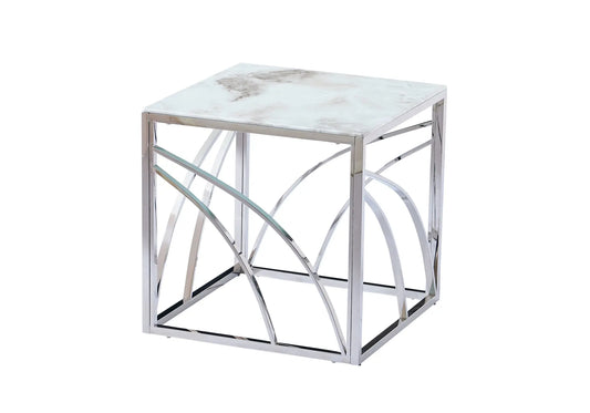Petite table argentée marbre blanc LEXIE New Design