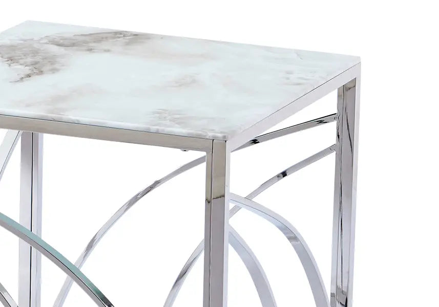 Petite table argentée marbre blanc LEXIE New Design