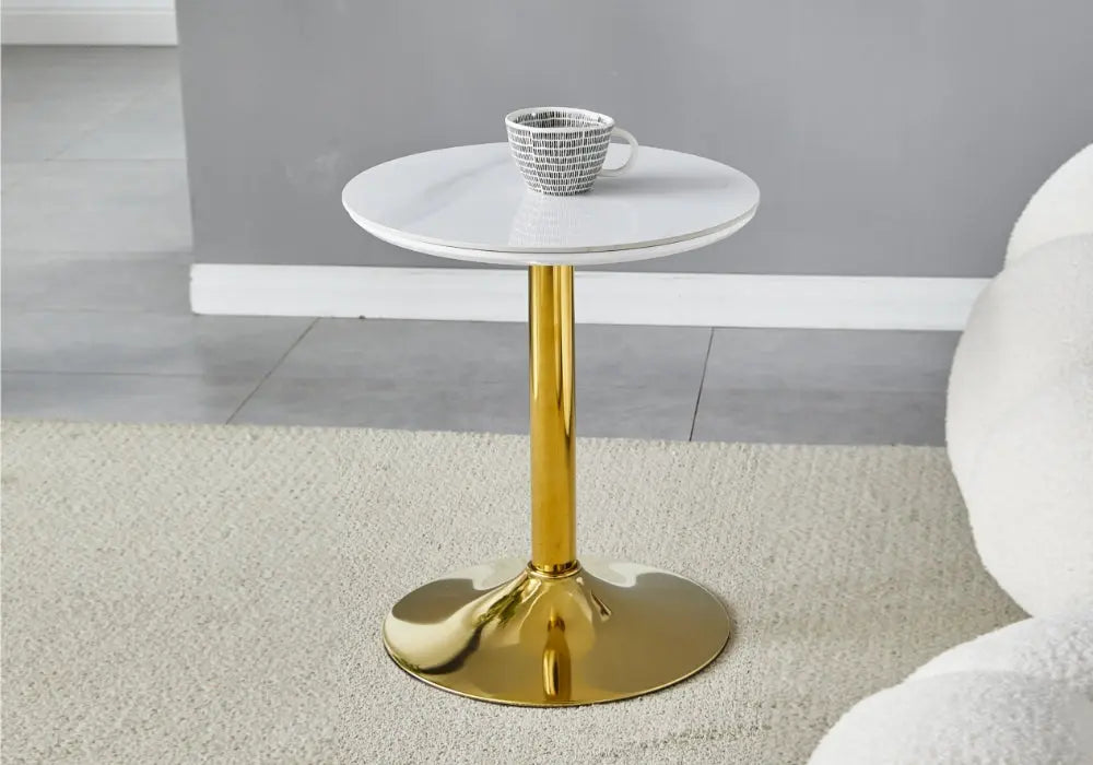 Petite table dorée céramique marbre blanc BOYE New Design