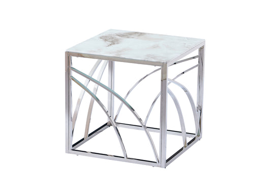 Petite table argentée marbre blanc LEXIE