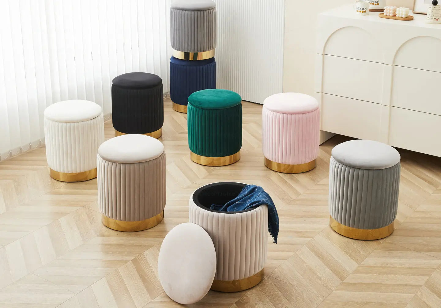 Pouf velours vert coffre IRIS New Design