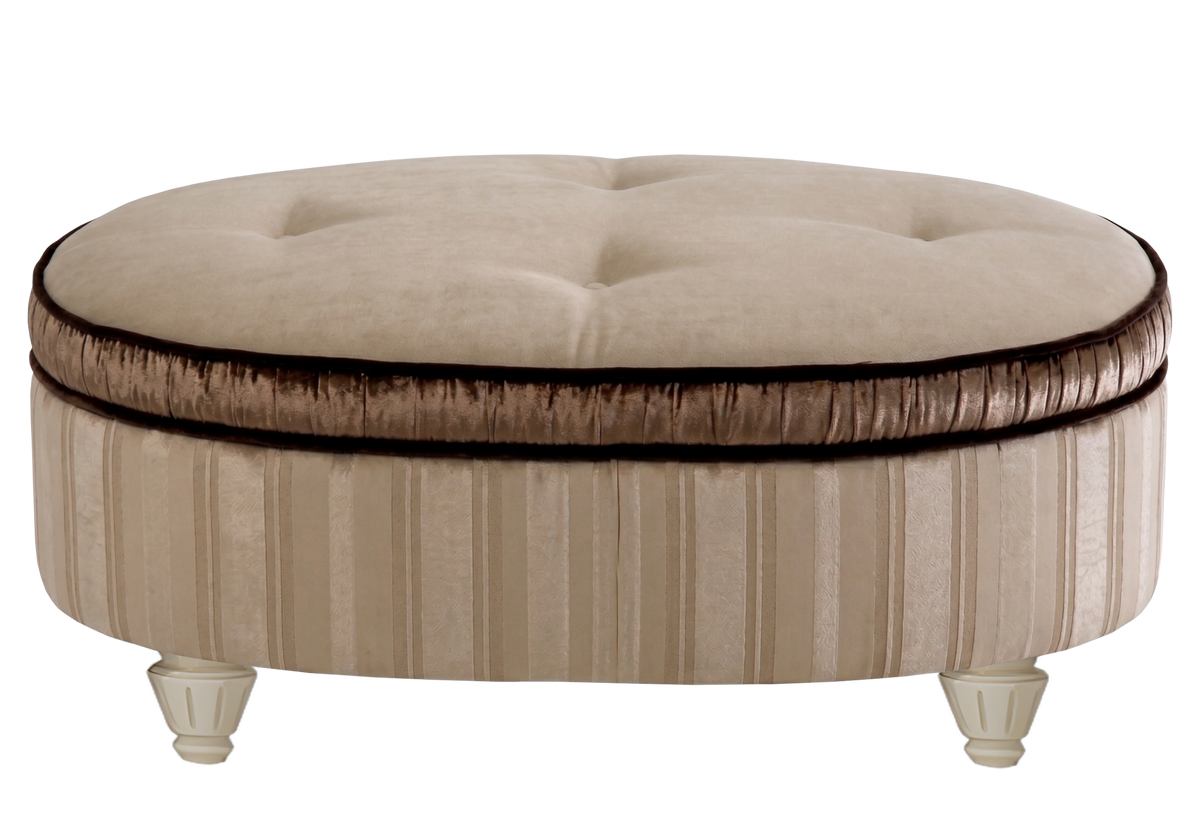 Pouf ottoman ovale capitonné en tissu beige - Palace