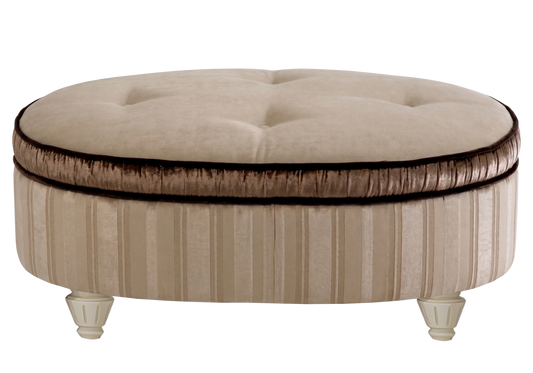 Pouf ottoman ovale capitonné en tissu beige - Palace