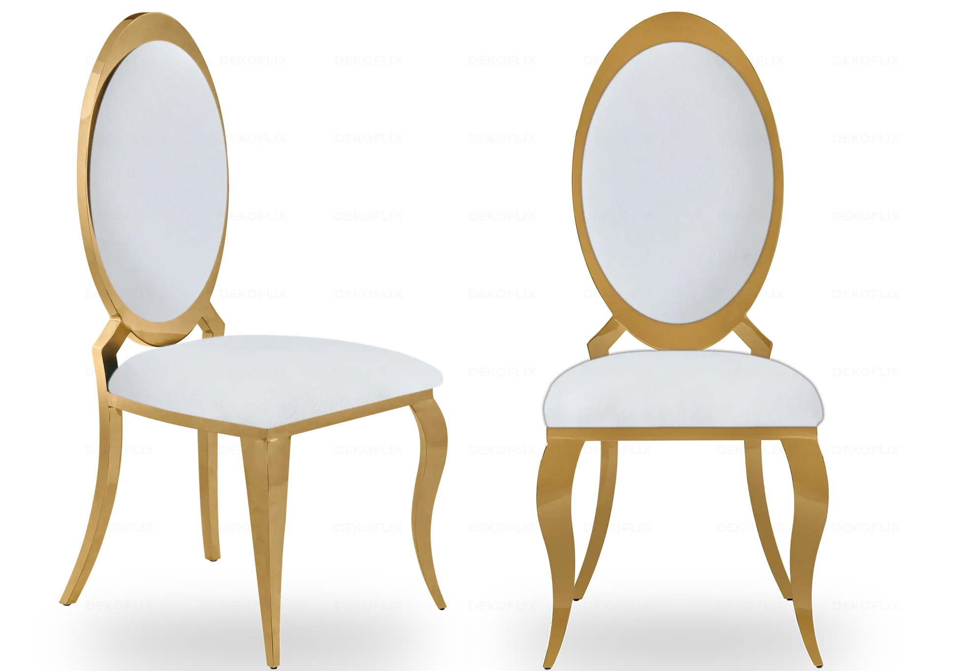 Table marbre blanc et chaises médaillon blanc doré BOBO New Design