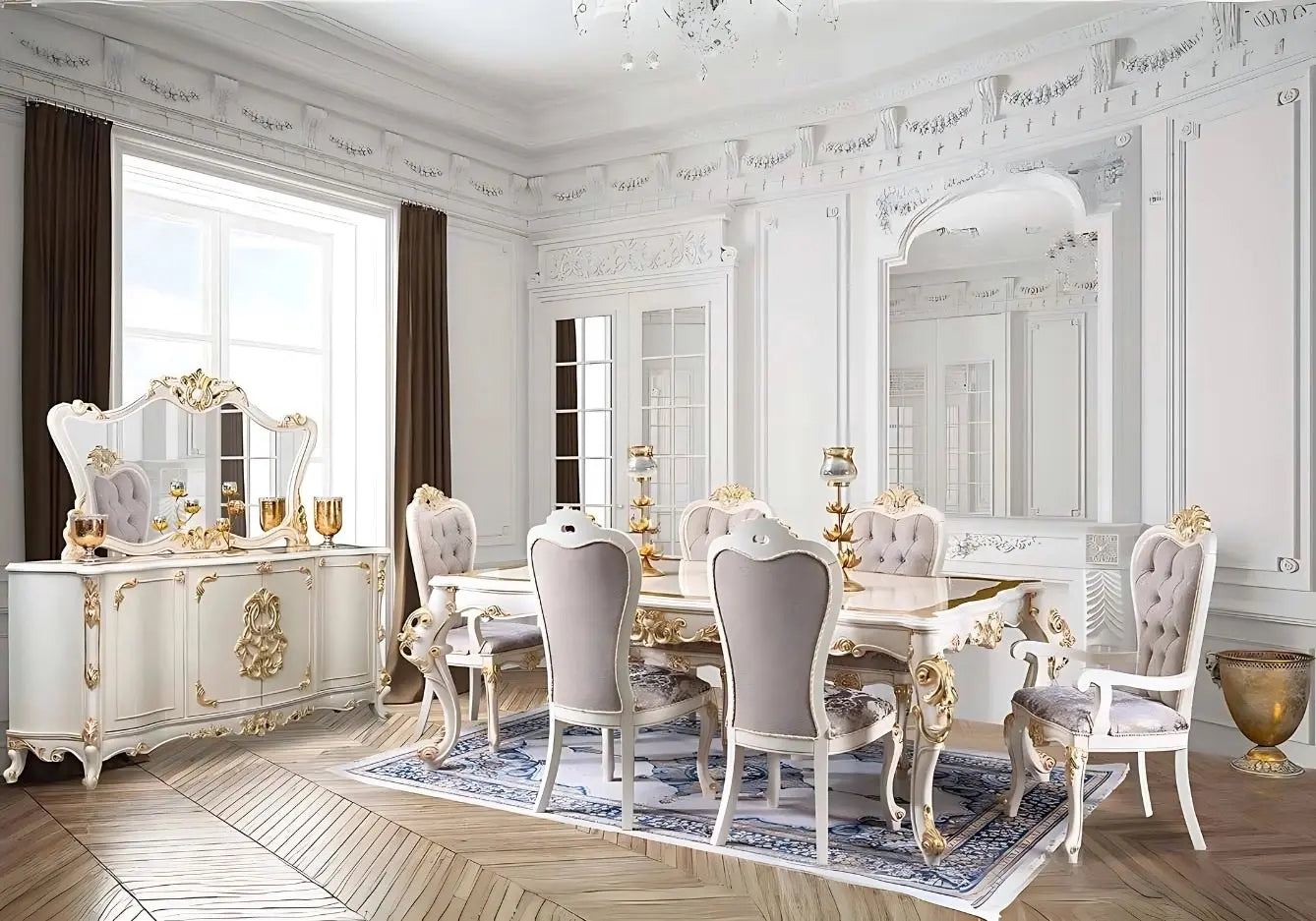 Opulence avec Salle à Manger Baroque Doré Blanc KELEBEK