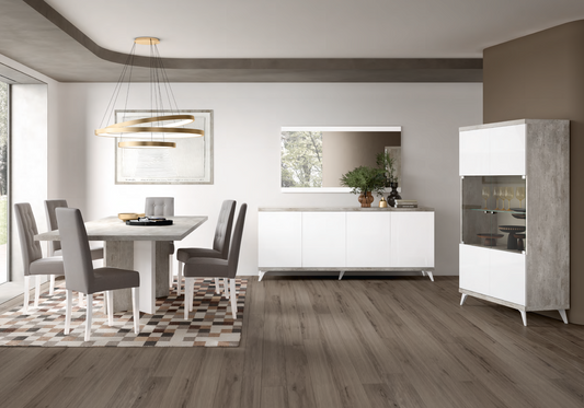 Salle à manger complète blanc laqué effet béton – Treviso
