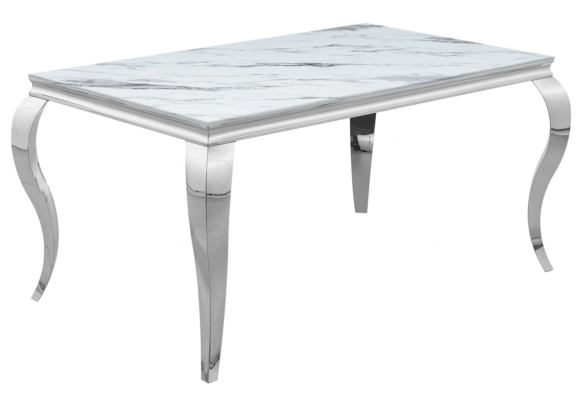 Salle à manger marbre blanc chaises velours noir argent - NEO New Design