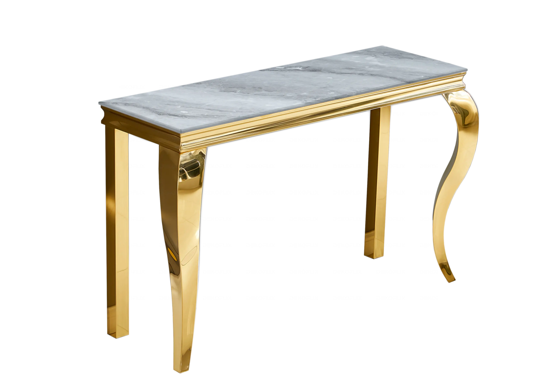 Salle à manger marbre gris chaises simili-cuir blanc doré - NEO New Design