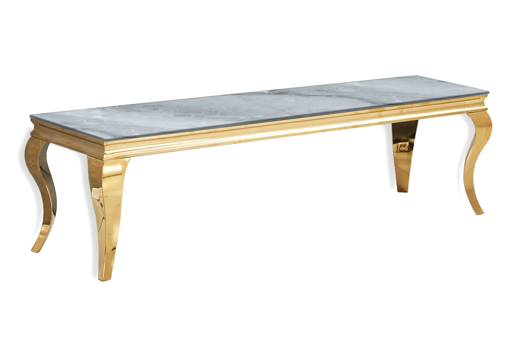 Salle à manger marbre gris chaises simili-cuir blanc doré - NEO New Design