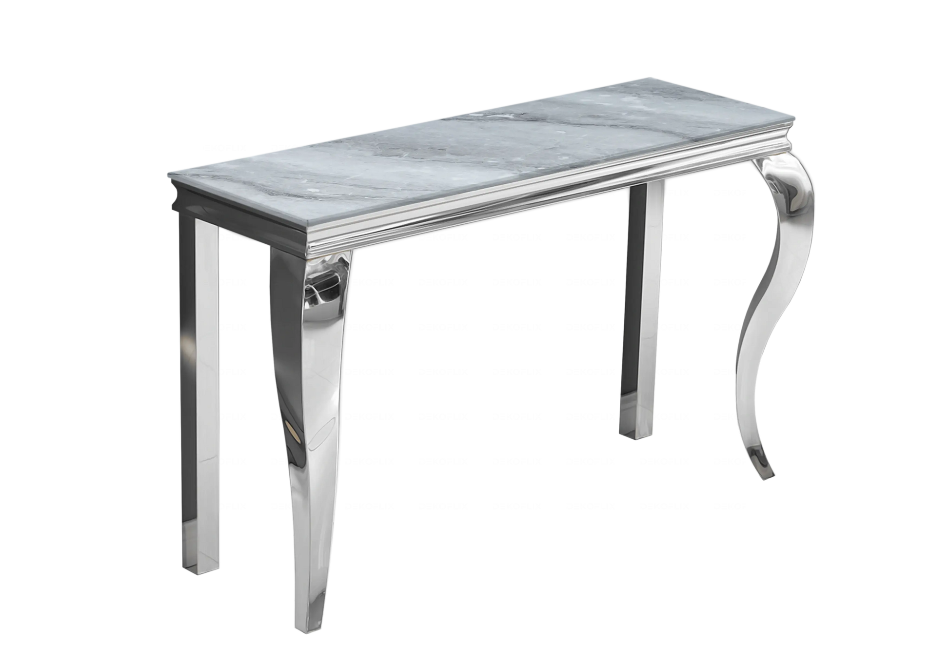 Salle à manger marbre gris chaises simili-cuir noir argent - NEO New Design