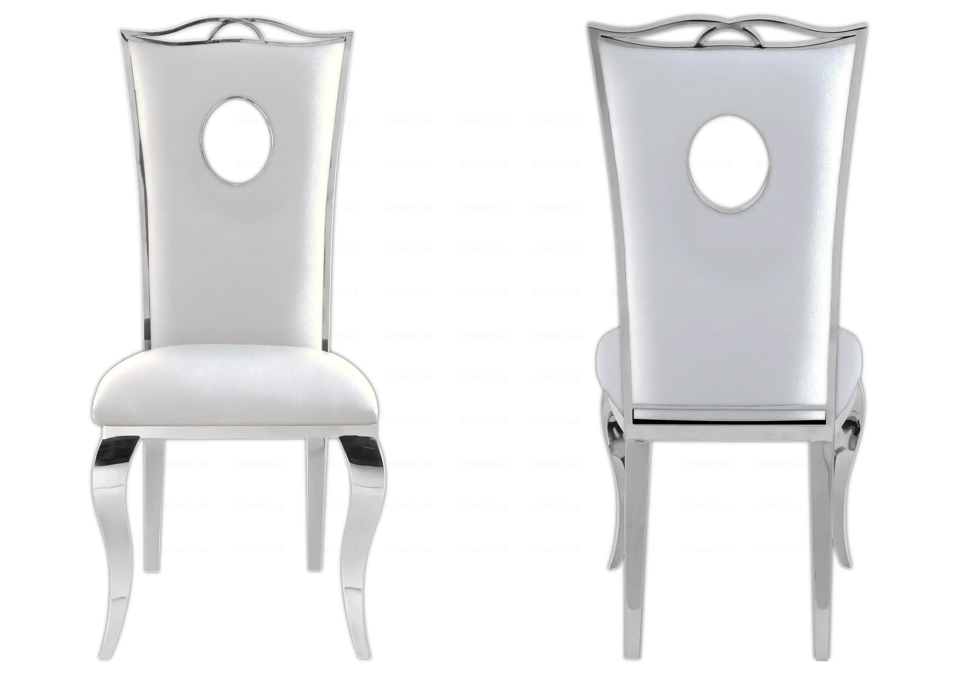 Salle à manger marbre gris chaises simili-cuir blanc argent - NEO New Design