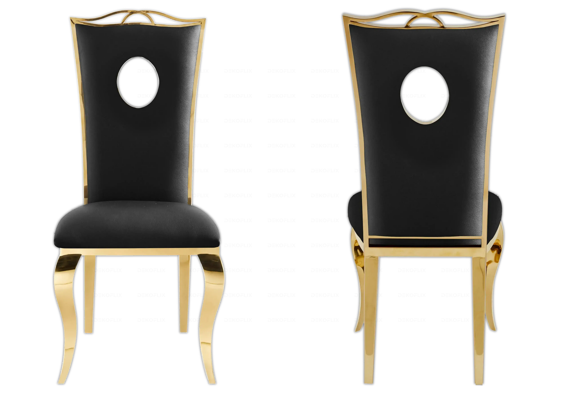 Salle à manger marbre noir chaises simili-cuir noir doré - NEO New Design