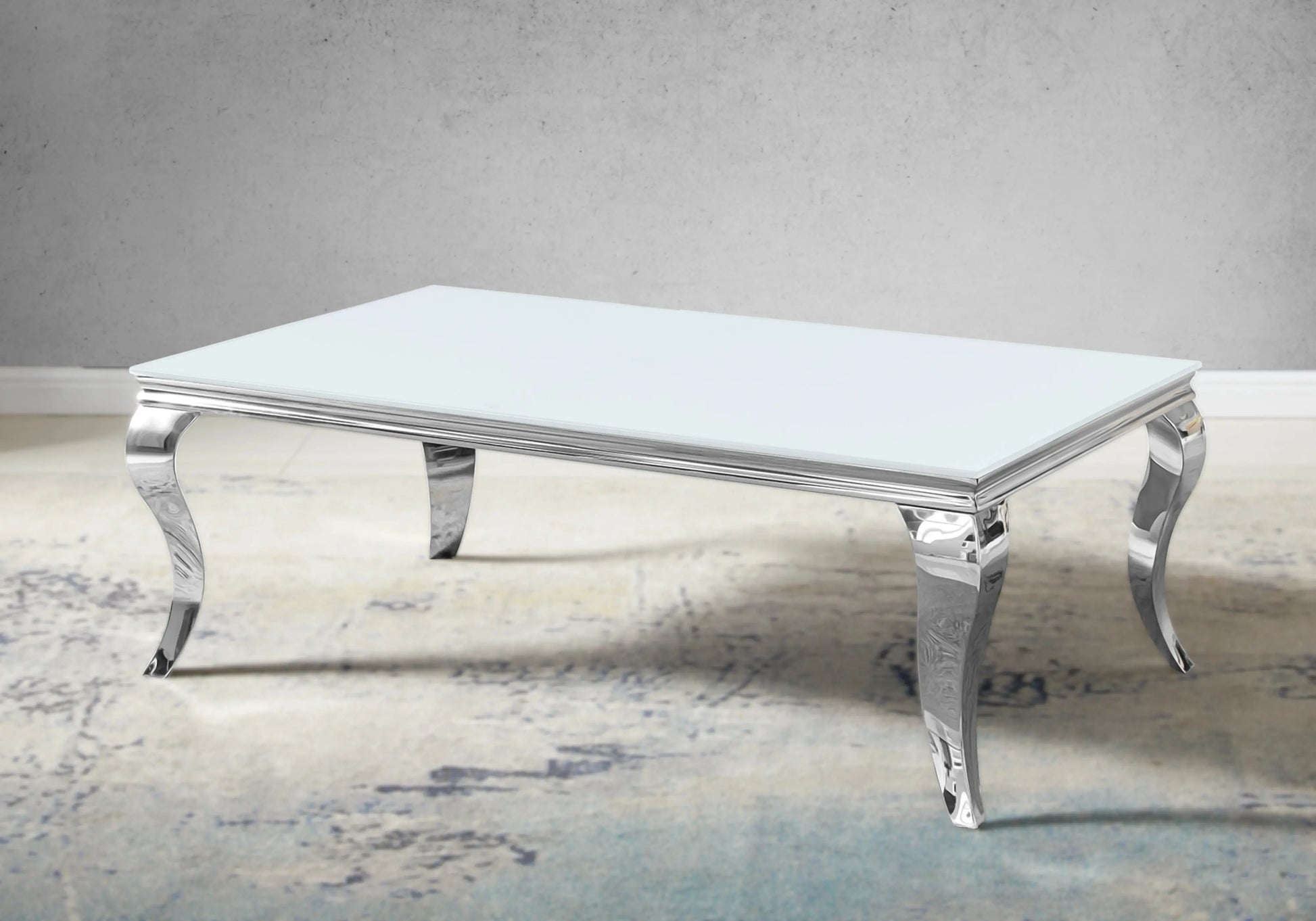 Salle à manger verre blanc chaises velours beige argent - NEO New Design