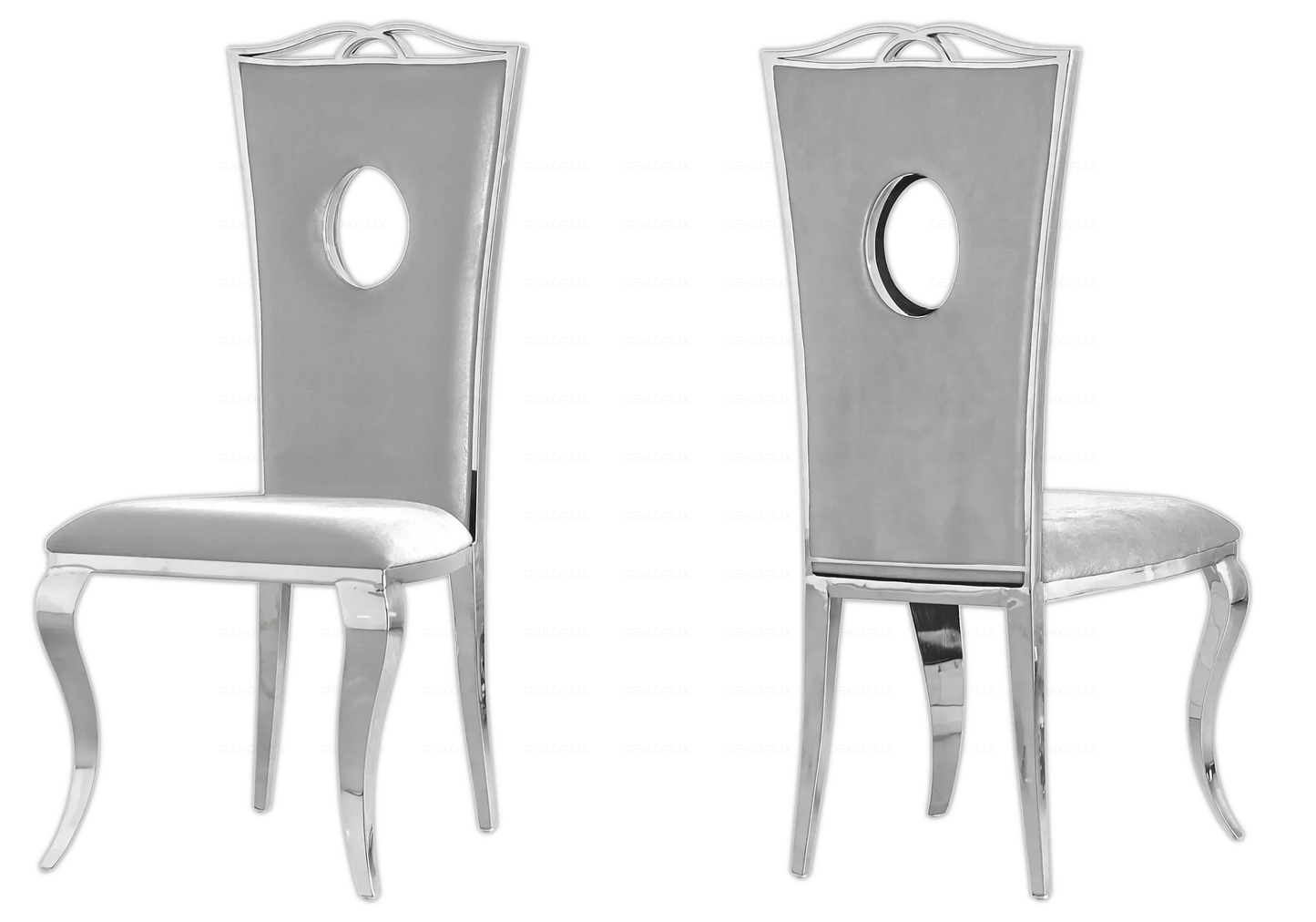 Salle à manger marbre gris chaises velours gris argent - NEO New Design