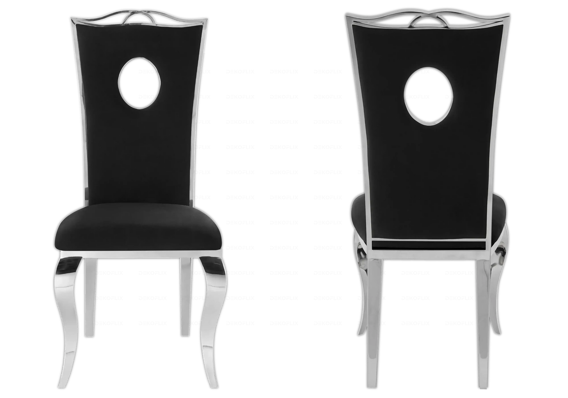 Salle à manger marbre noir chaises velours noir argent - NEO New Design
