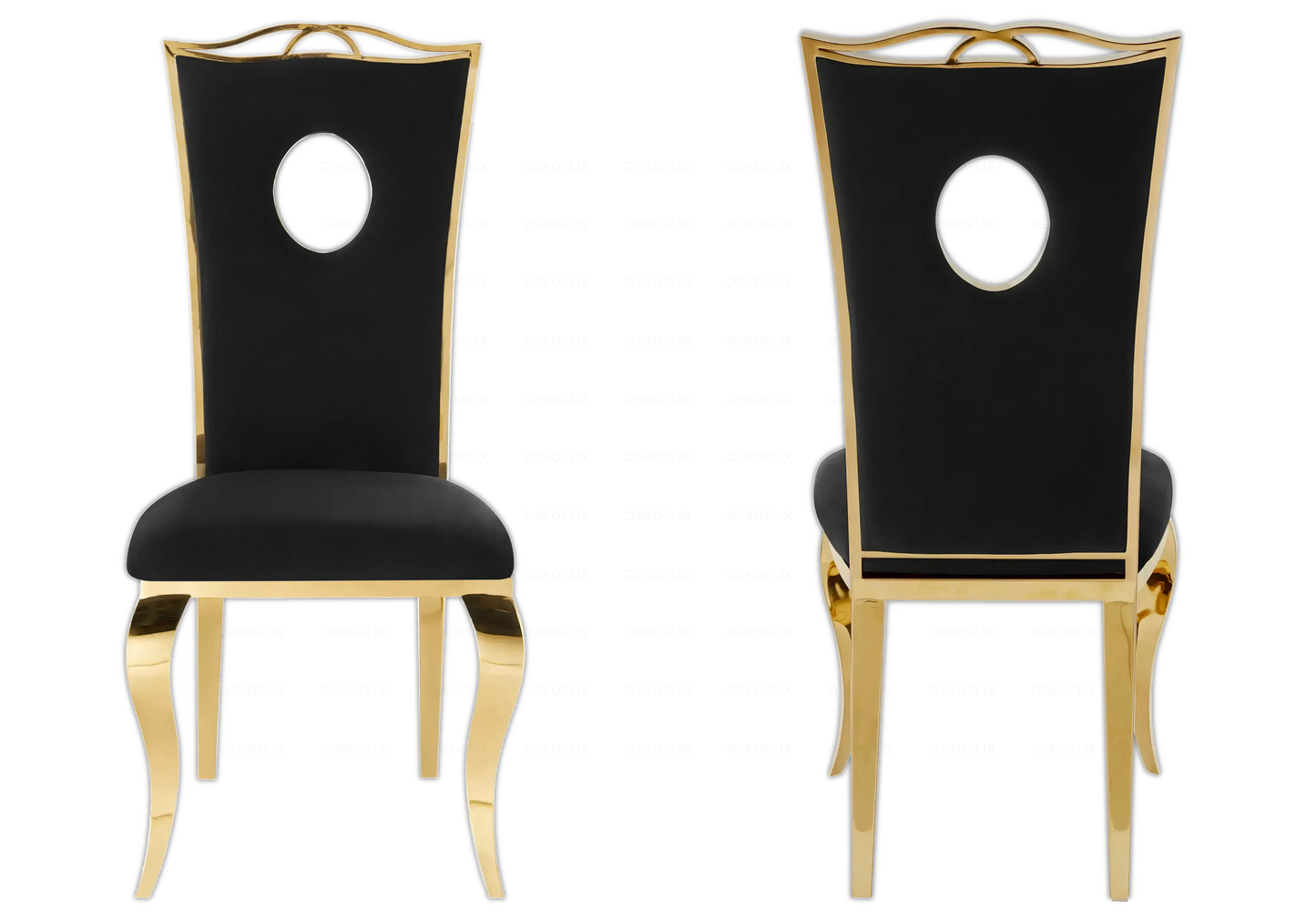 Salle à manger marbre gris chaises velours noir doré - NEO New Design