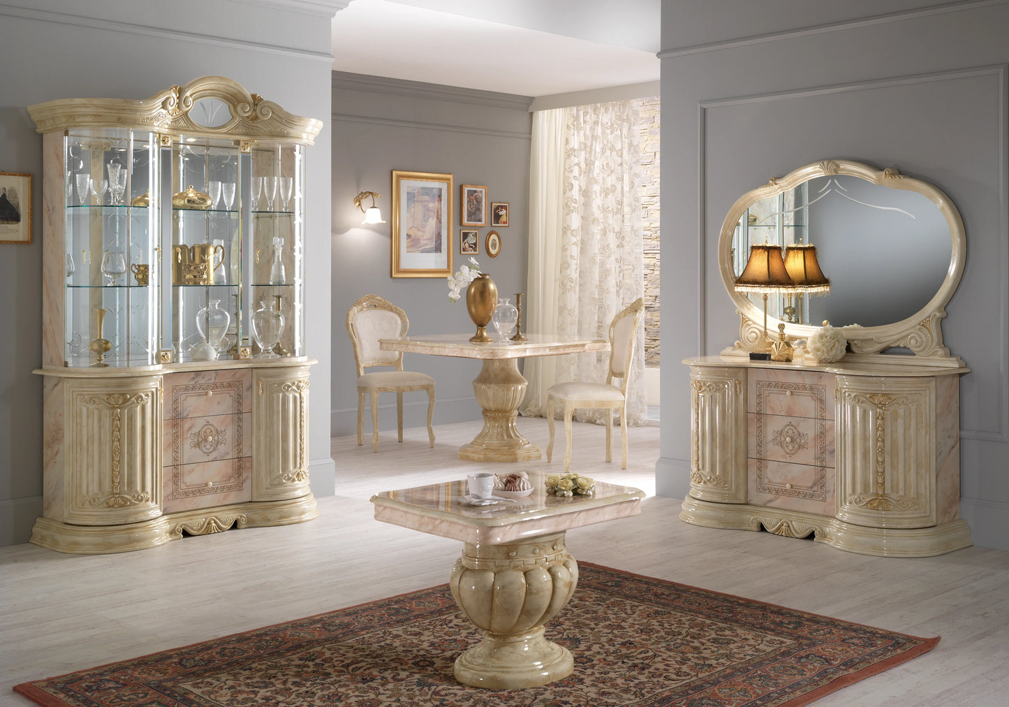 Salle à manger baroque beige marbré doré compacte - NOBILE