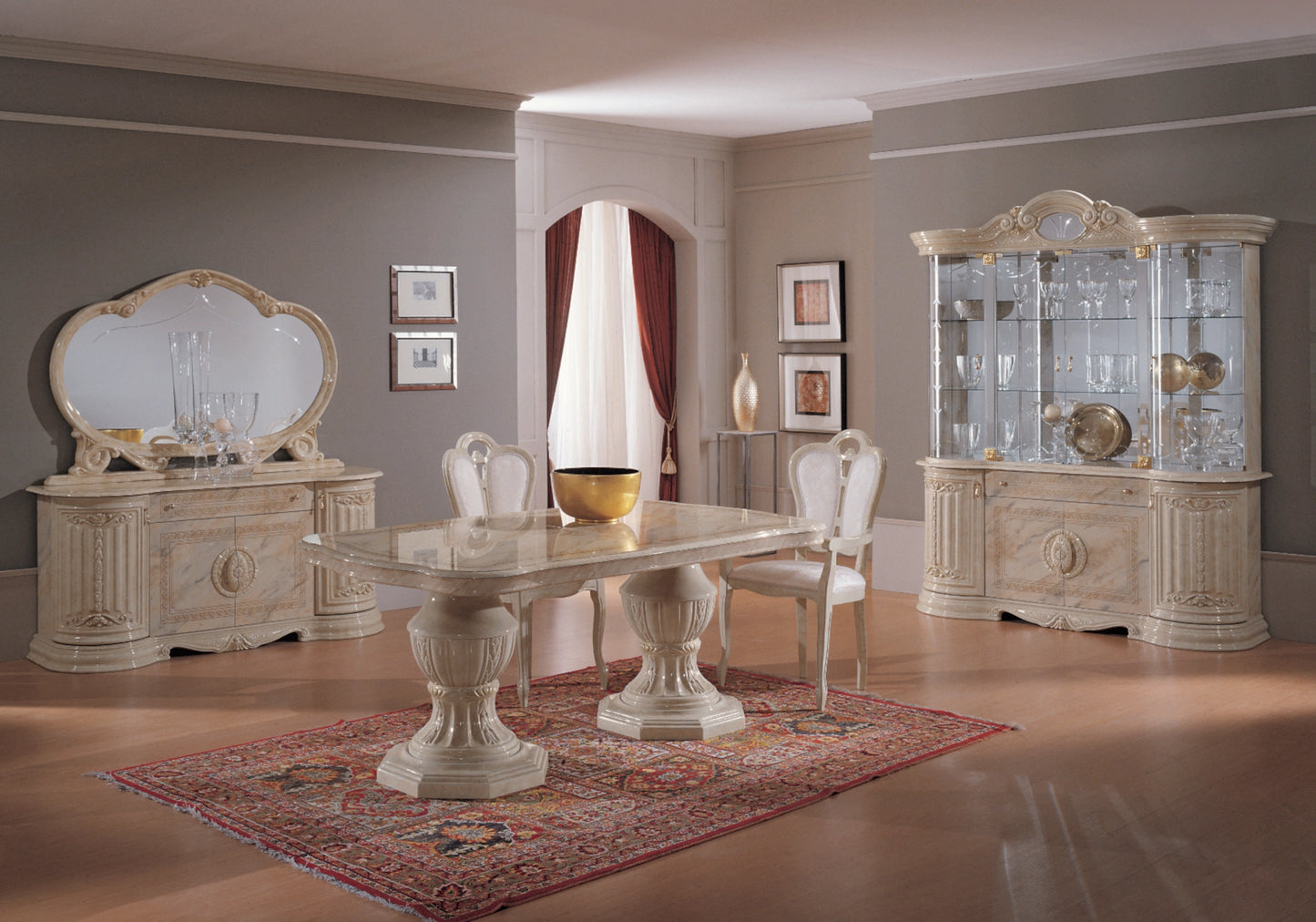 Salle à manger baroque beige marbré doré complète - NOBILE