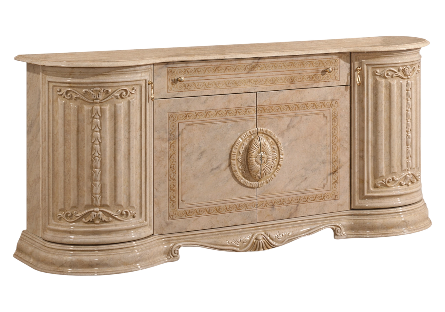 Salle à manger baroque beige marbré doré complète - NOBILE