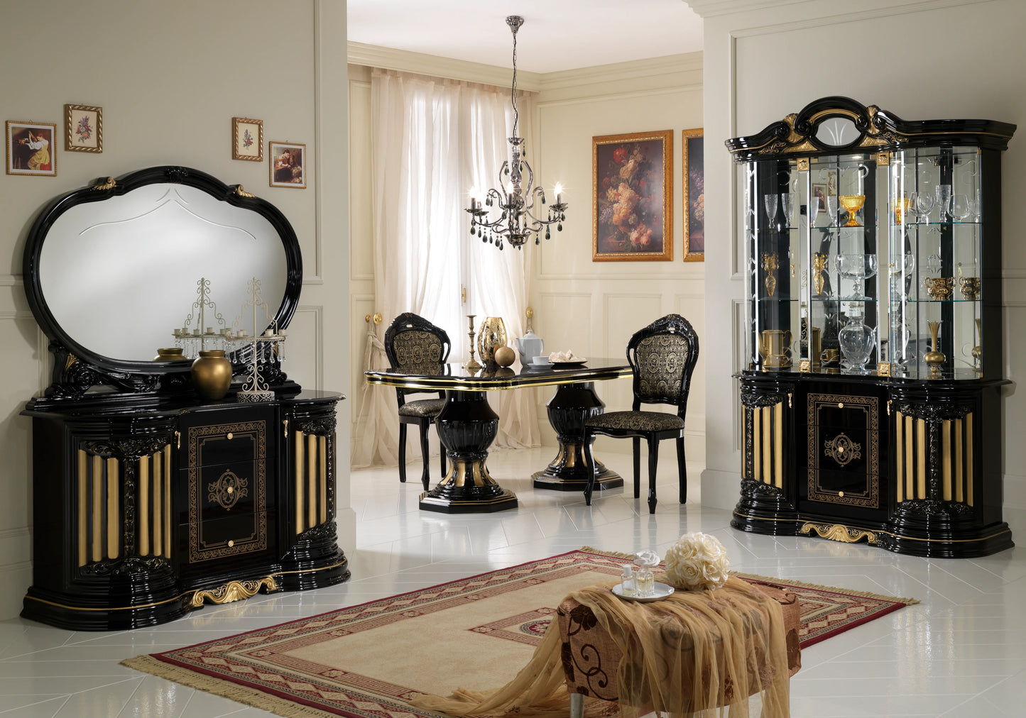 Salle à manger baroque noir doré compacte - NOBILE