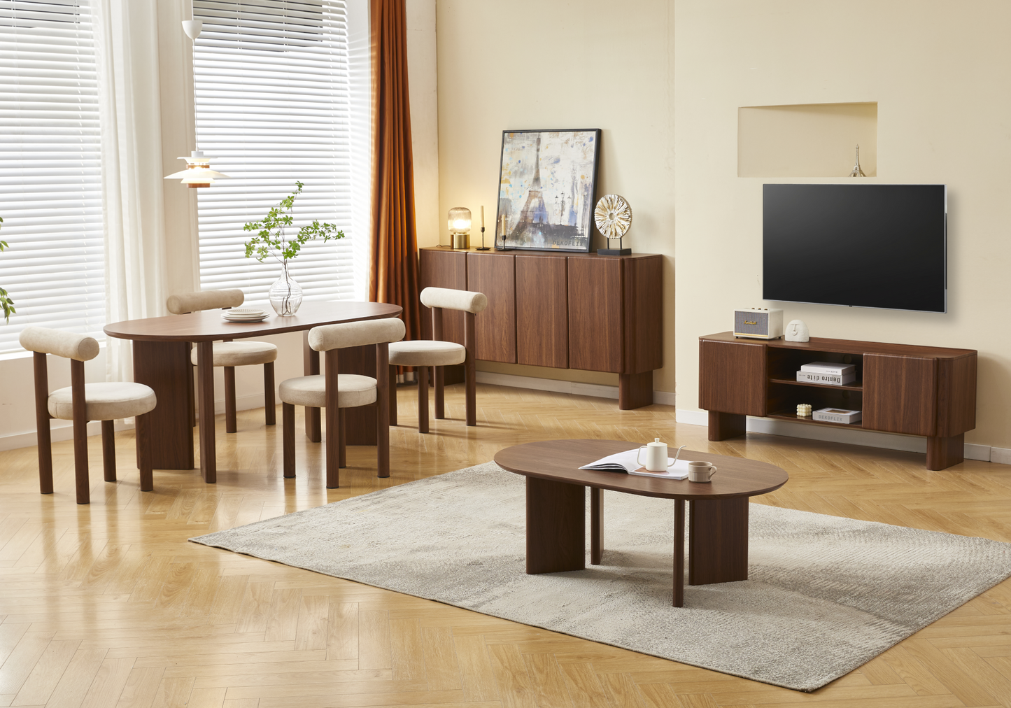 Ensemble table et chaises noyer Japandi – Oris