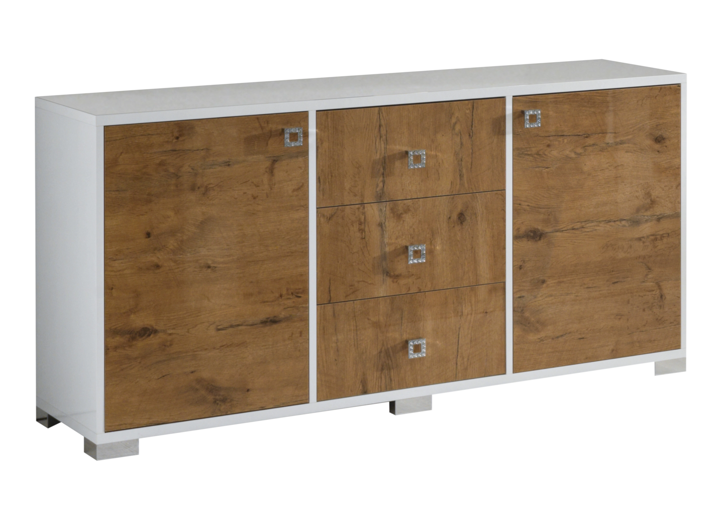 Salle à manger laquée blanc & bois naturel – SARAH