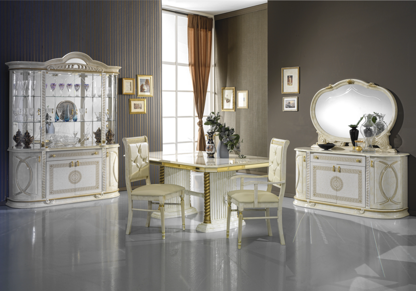 Salle à manger baroque beige doré complète - CROWN