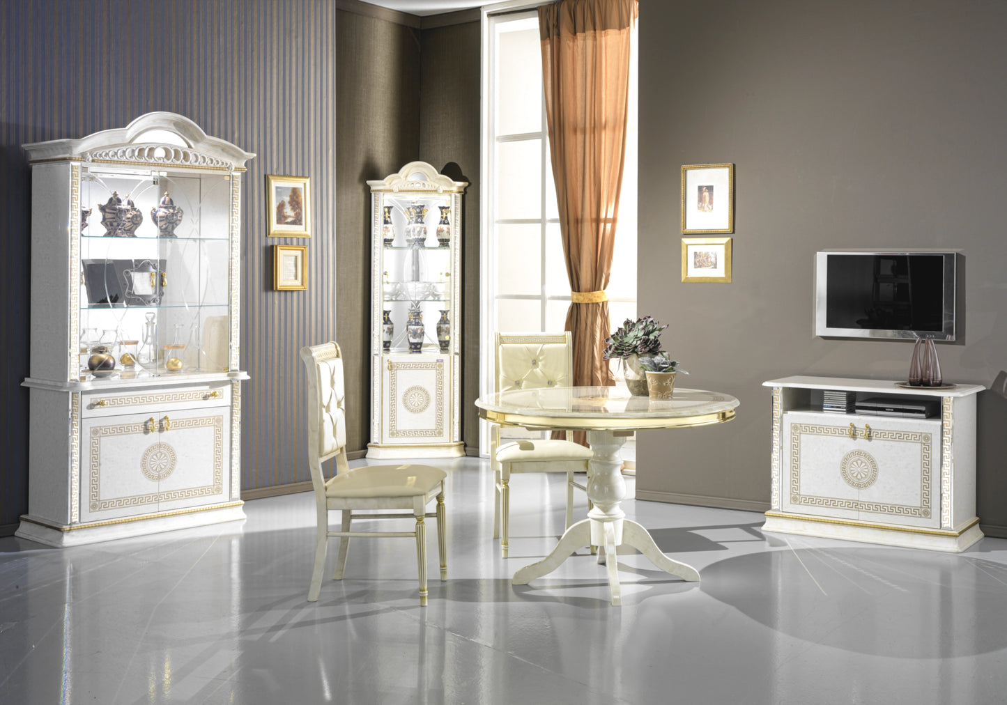 Salle à manger baroque beige doré petit espace - CROWN