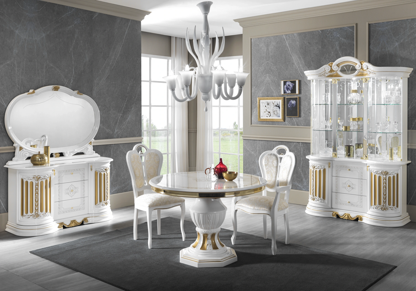 Salle à manger baroque blanc doré compacte - NOBILE