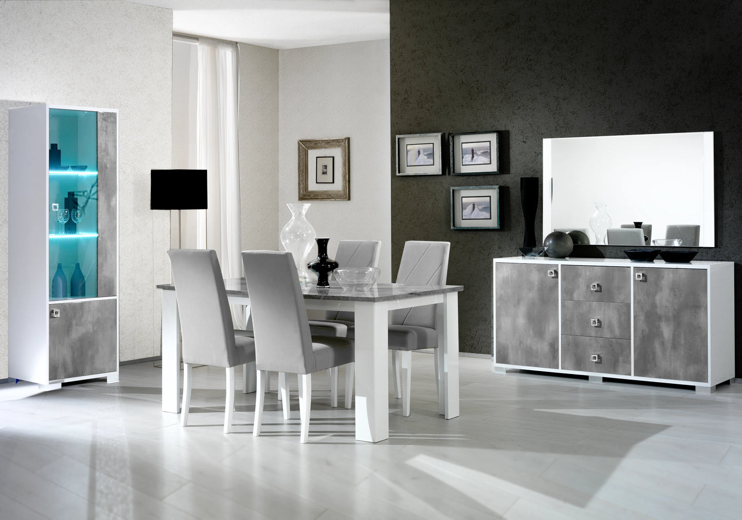 Salle à manger laquée effet béton gris – SARAH