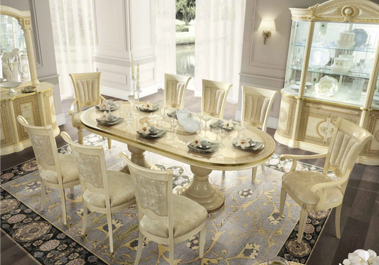 Salle à manger ovale baroque ivoire et or versace – IMPERIA
