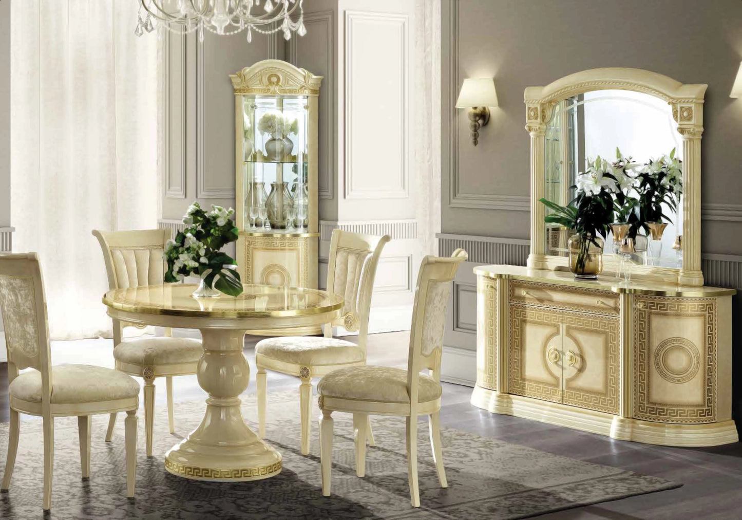 Salle à manger ronde baroque ivoire et or versace – IMPERIA