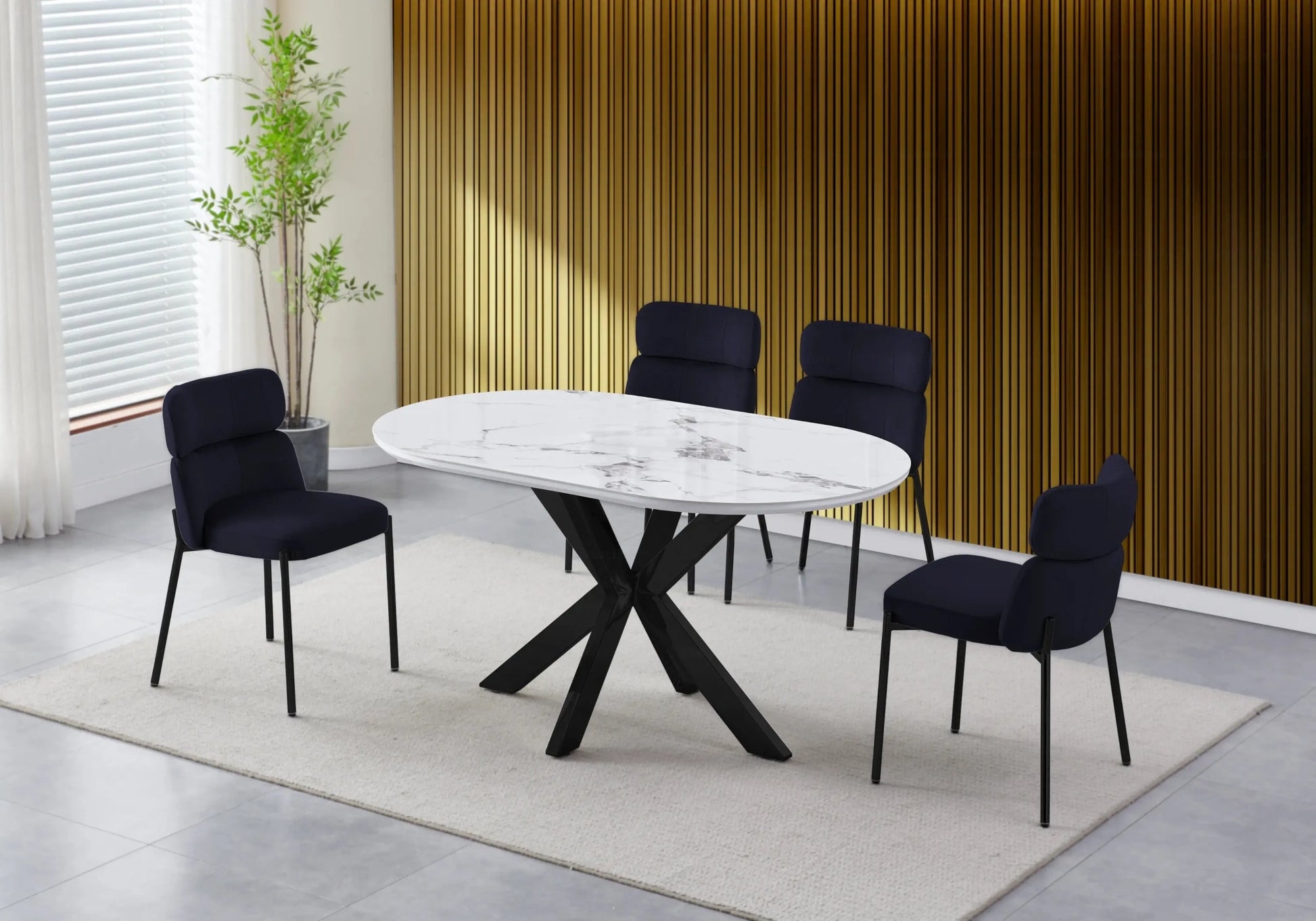 Table Marbre Blanc et Chaises Noires – NORA Galerie du Mobilier