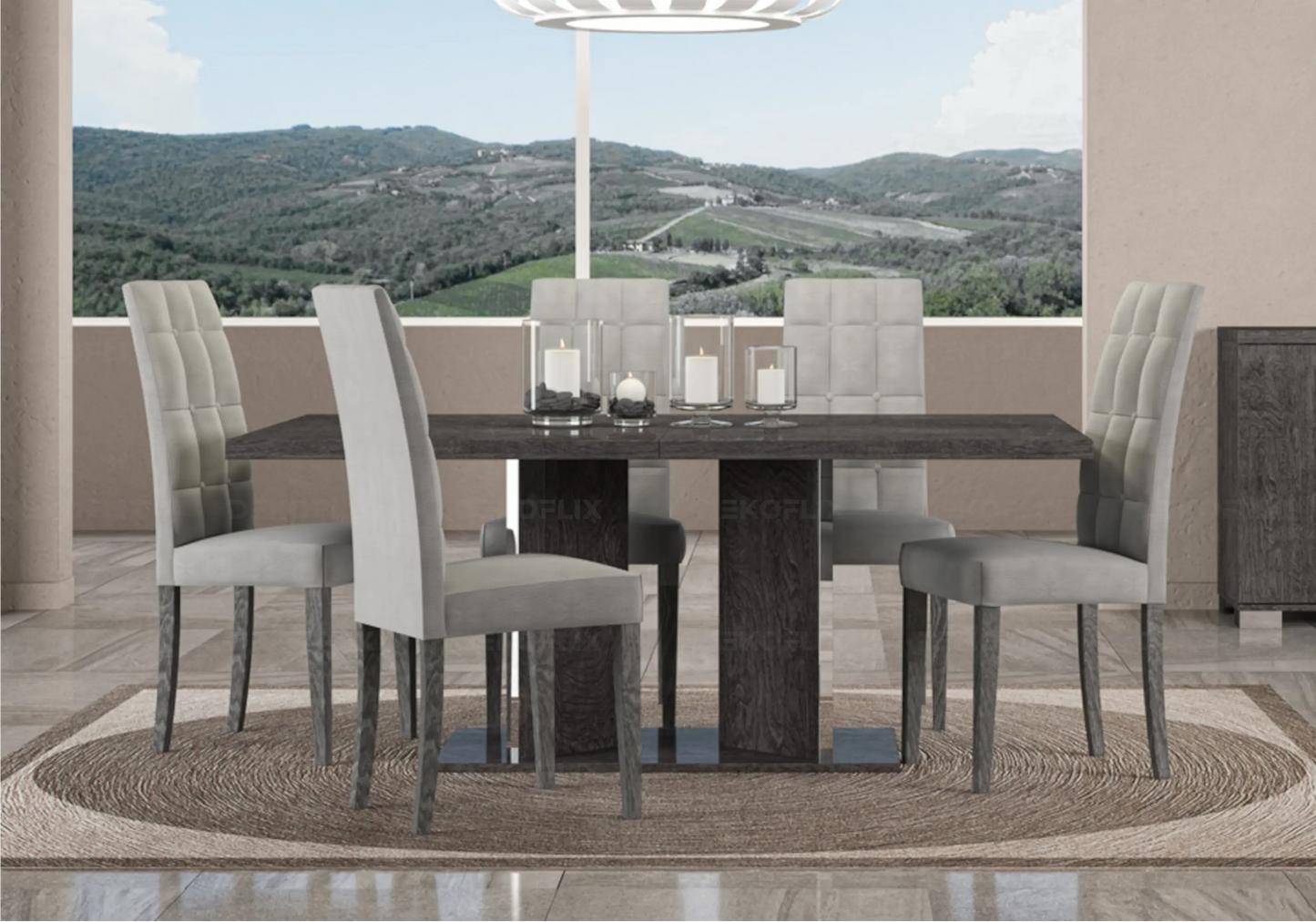Table à Manger Bouleau Gris Design Extensible – Sarah Status
