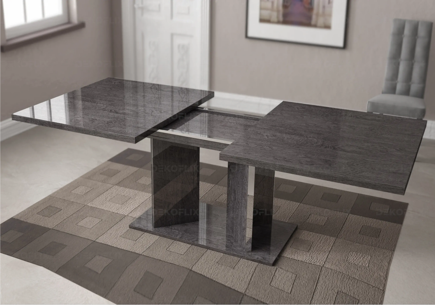 Table à Manger Bouleau Gris Design Extensible – Sarah Status