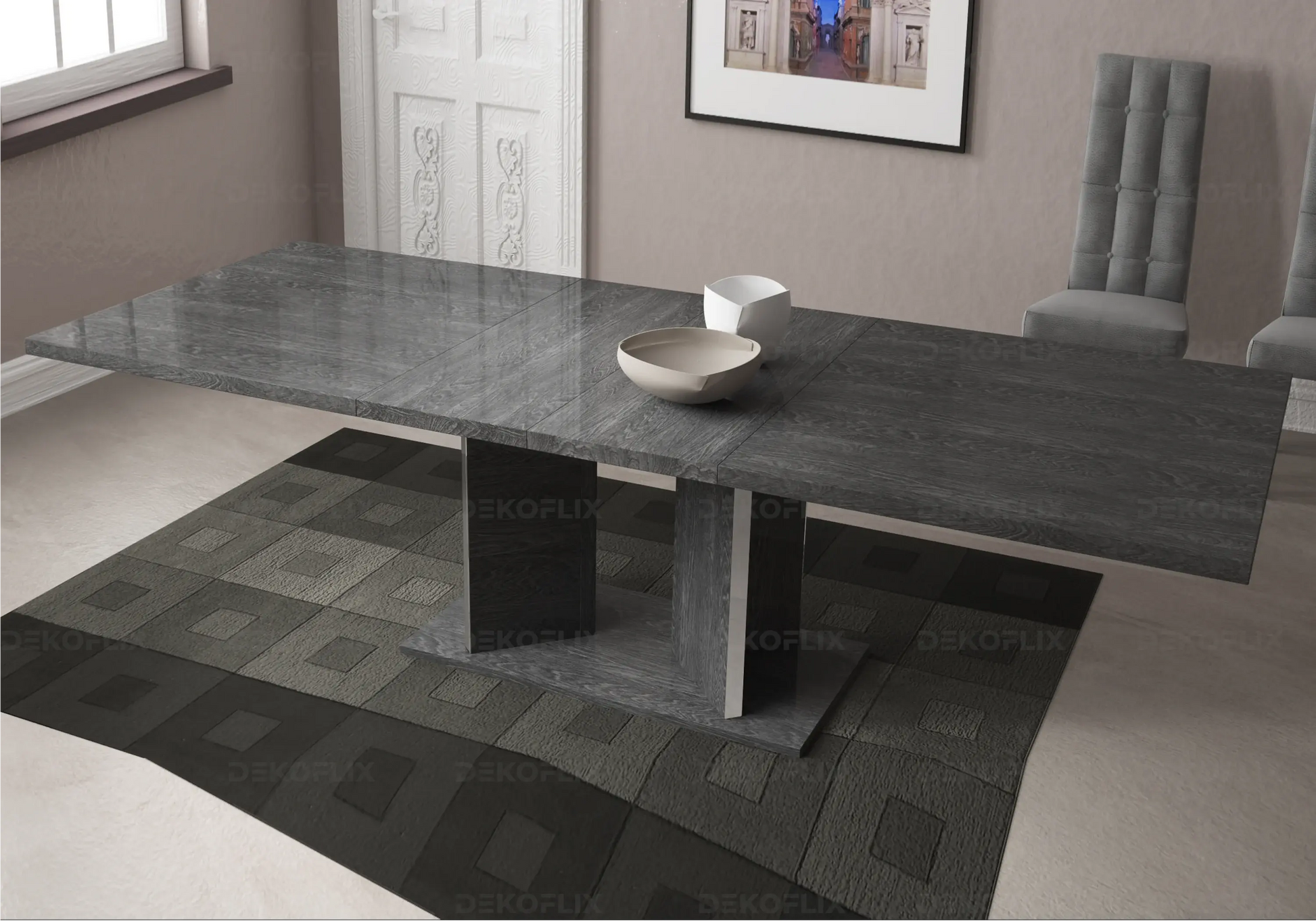Table à Manger Bouleau Gris Design Extensible – Sarah Status