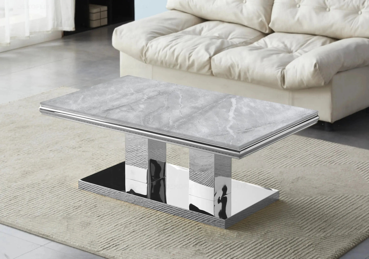 Table basse marbre gris argent design VERSUS New Design