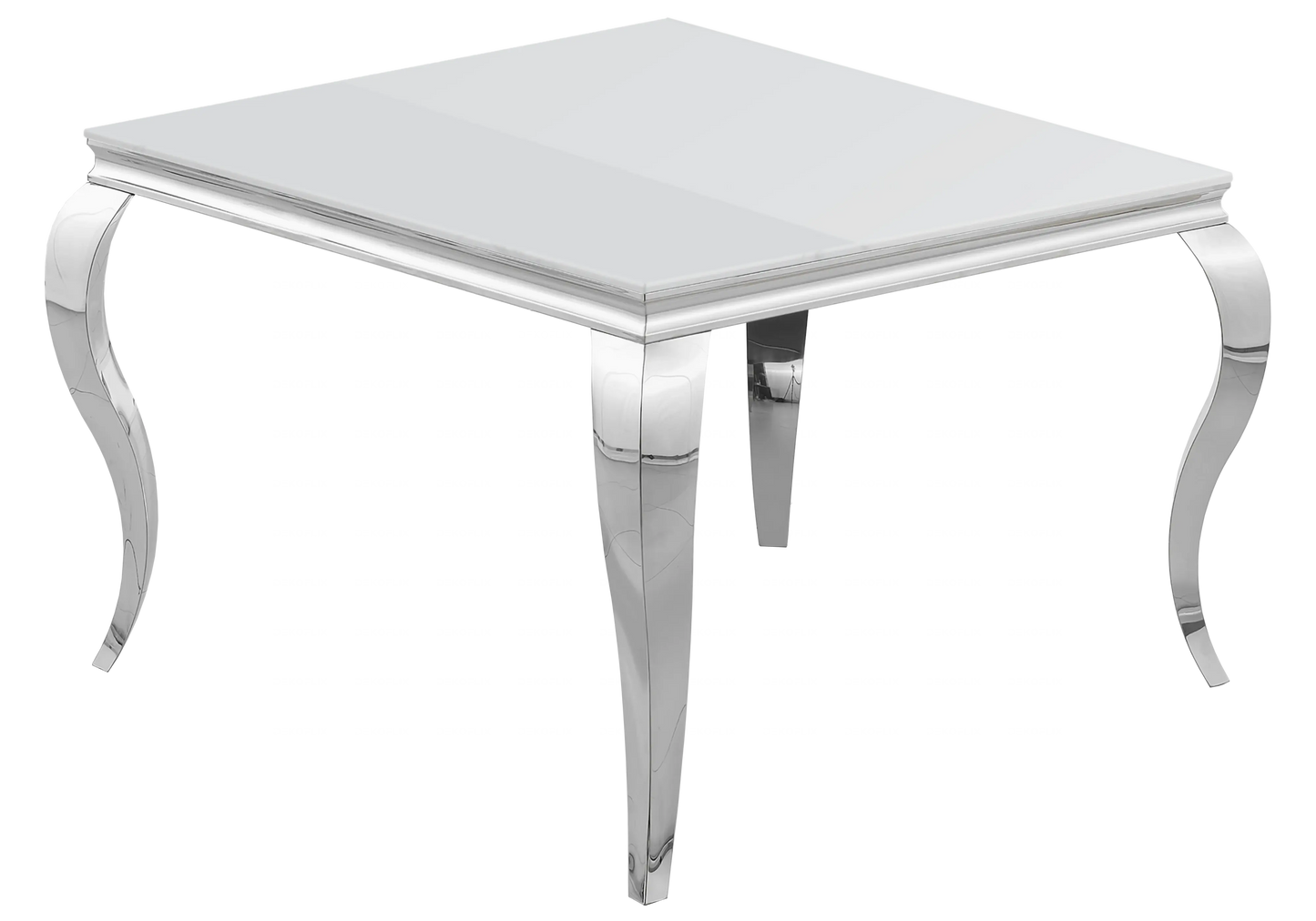 Table à manger carrée verre blanc pied argenté – NEO New Design