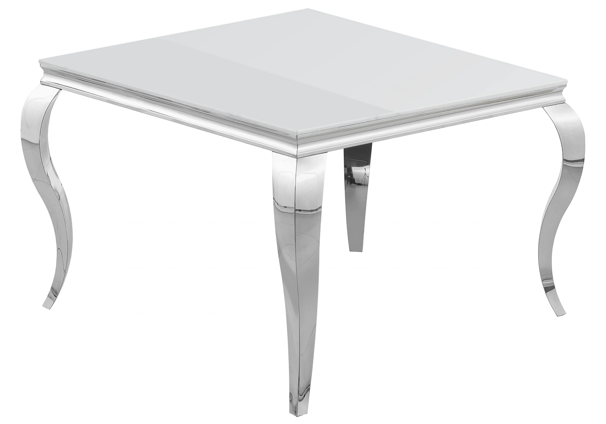 Table à manger carrée verre blanc pied argenté – NEO New Design