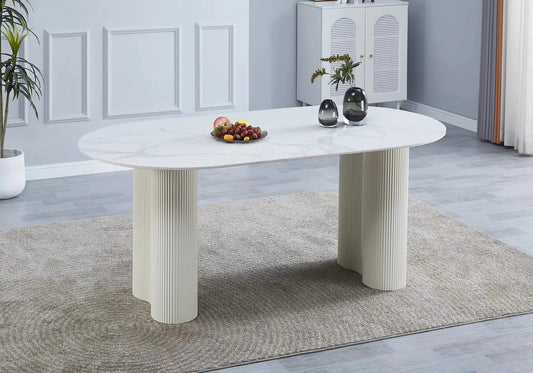 Table BAYA céramique marbre blanc, élégance durable