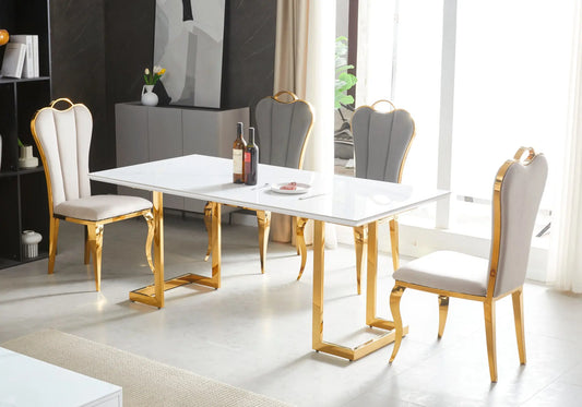Table à manger dorée céramique marbre blanc ODEL New Design