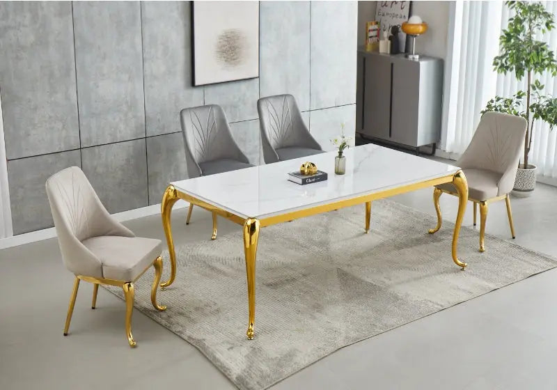 Table à manger dorée céramique marbre blanc SOFİE New Design