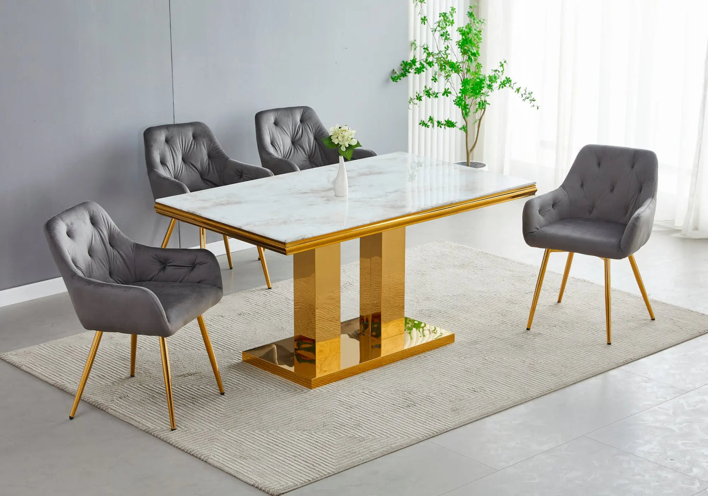 Table à manger dorée marbre beige VERSUS New Design