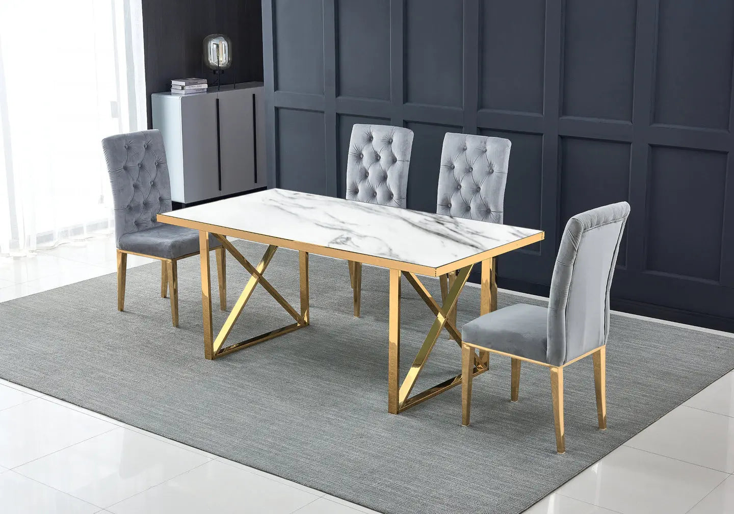 Table à manger dorée marbre blanc CLARA New Design
