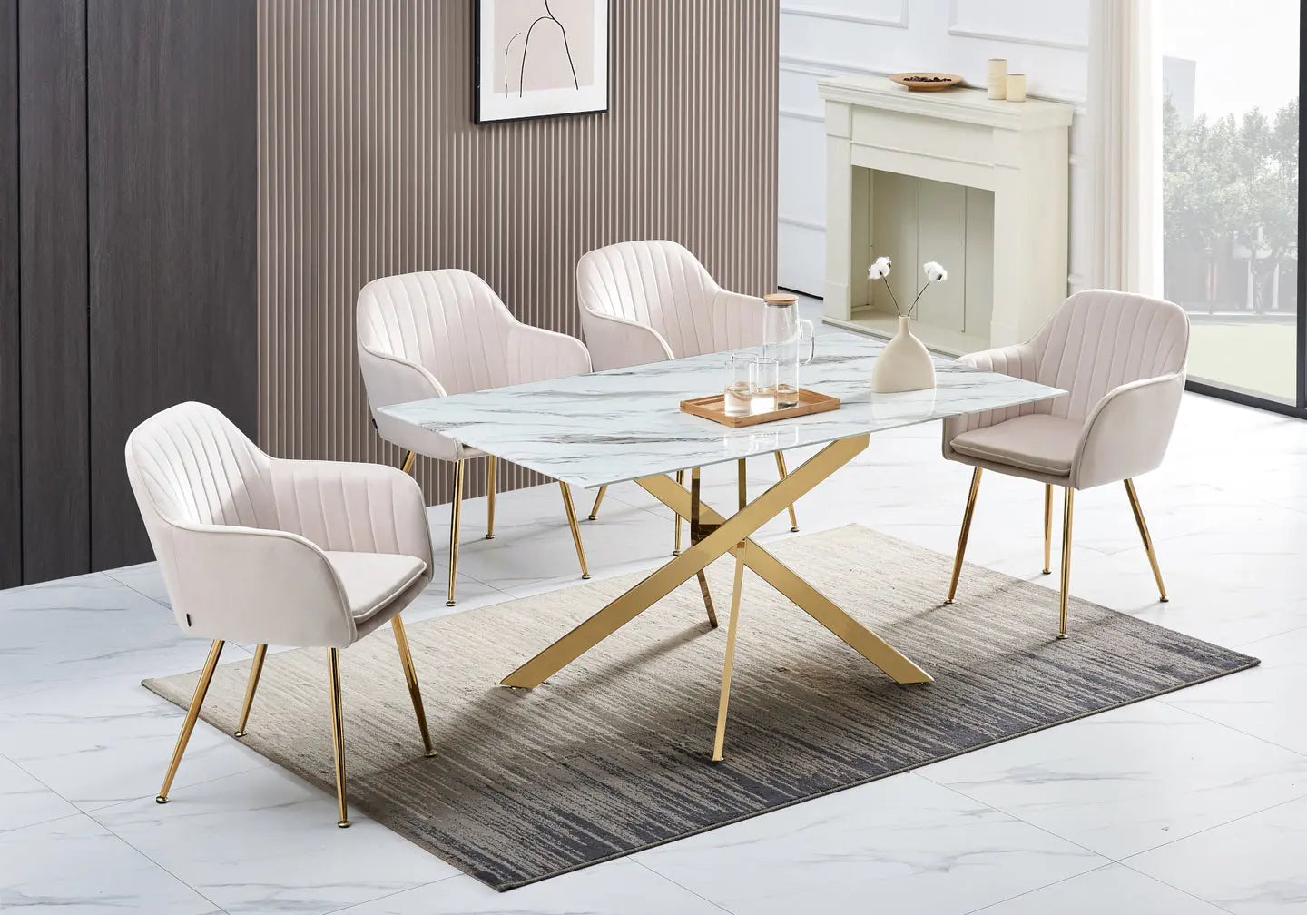 Table à manger dorée marbre blanc JOY New Design