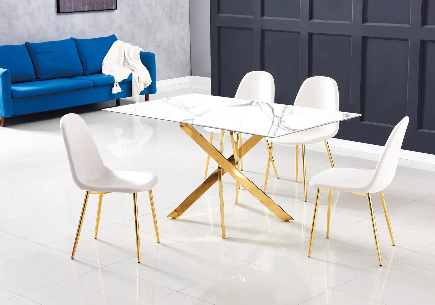 Table à manger dorée marbre blanc JOY New Design