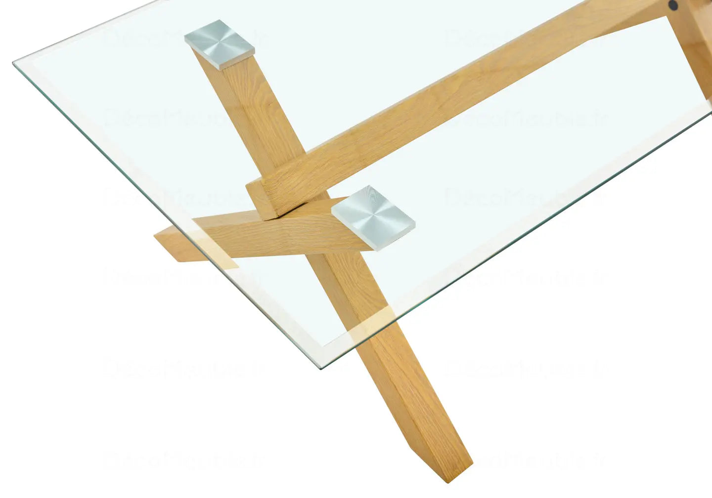 Table à manger en verre pied bois CROSS New Design
